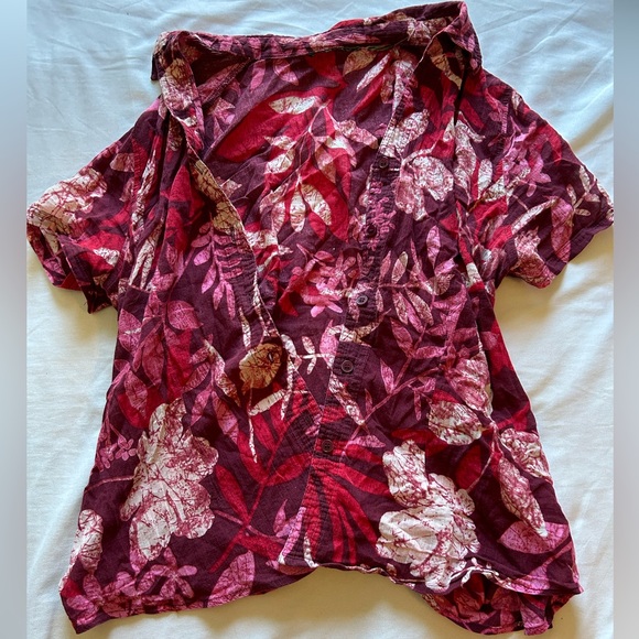Red Floral Button-Down Blouse - Picture 1 of 3
